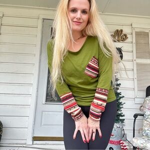 Colorblock Geometric Round Neck Patchwork Top